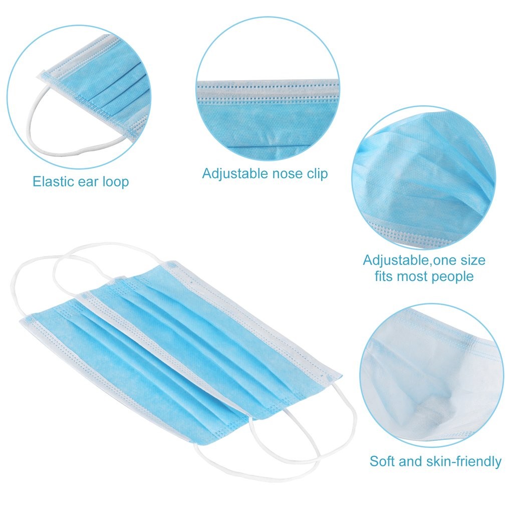 Blue White 3 Ply Non Woven Face Mask Single Pack Disposable Personal