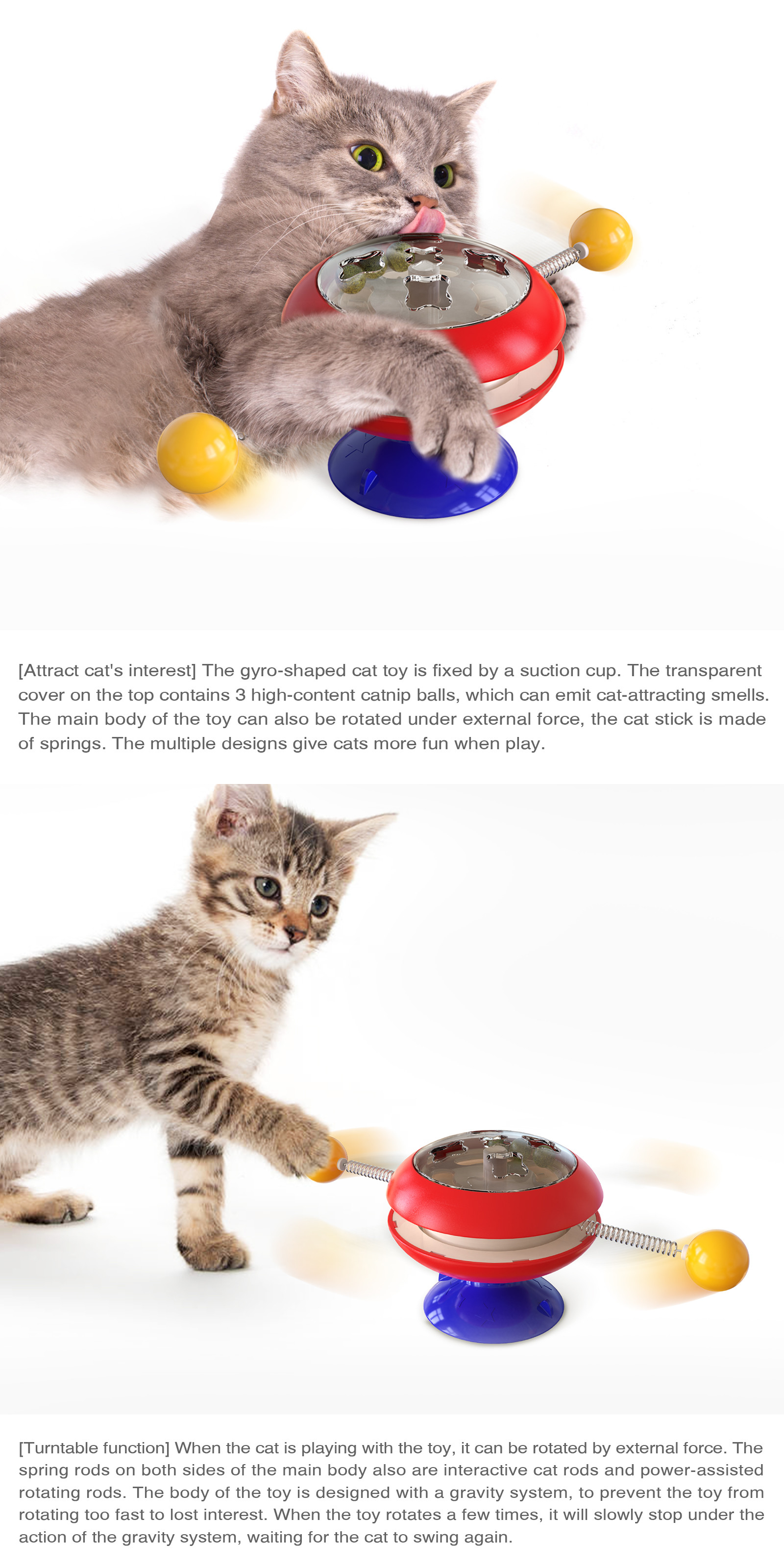 Cat Interactive Pet Toys Gyro Turntable Catnip Ball ABS OEM