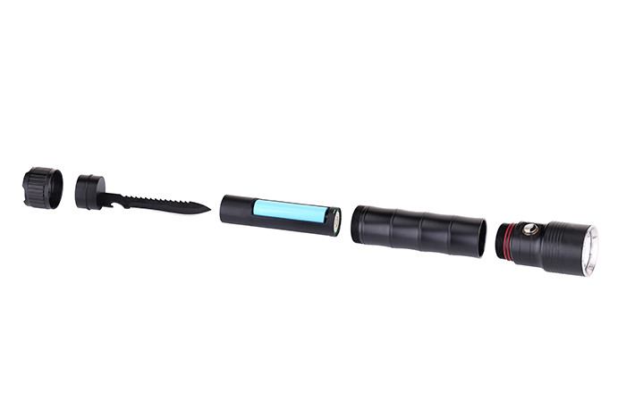Commercial 460Lm Rechargeable LED Flashlight With Knife 6 Modes Diving