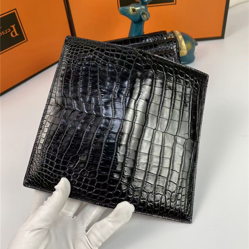 Genuine Crocodile Belly Skin Businessmen Bifold Clutch Purse Wallet Authentic Alligator Leather Male Long Card Holders