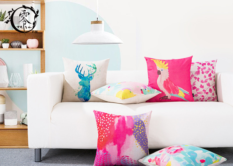 Colorful Abstract Graffiti Paint Silk Cotton Pillow Throw Square Soft Cloth Sofa Waist