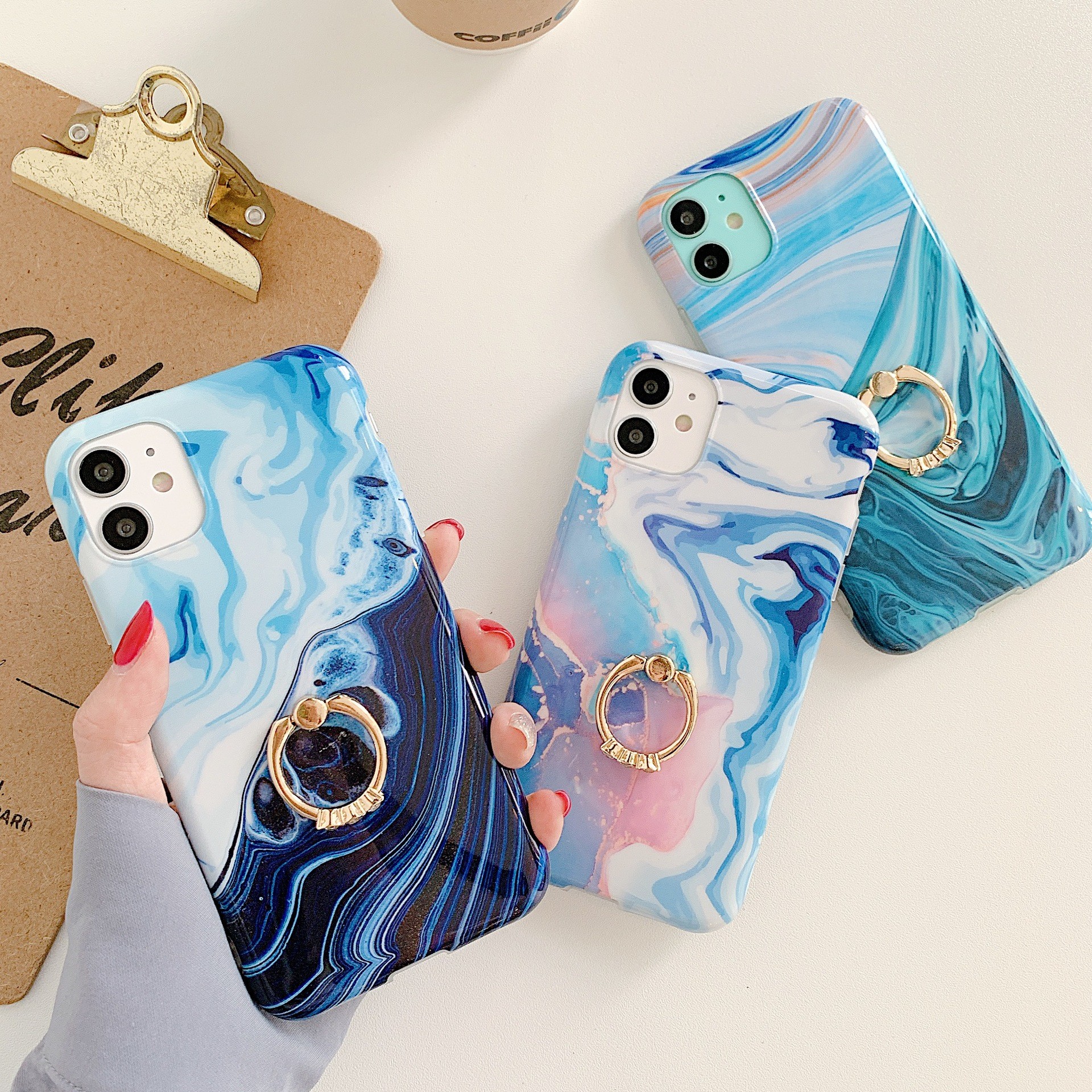 Soft TPU IMD Finger Grip Stand Phone Cases Roughed Corners
