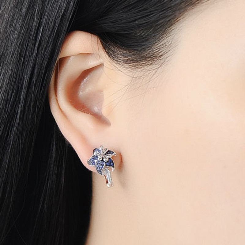 925 Sterling Silver Hoop Earrings Cubic Zirconia Flower Shape Hoop Earrings for Women and Girl