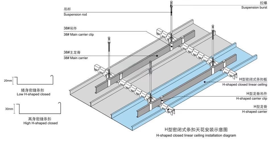 Metal Suspended Profile Strip Linear Ceiling Strip Aluminum Ceiling