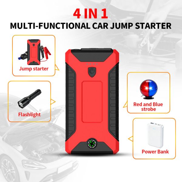 Multifunctional Auto Emergency Jump Starter 300A - 600A Gasoline Diesel Emergency Car Starter Pack Digital Portable Emergency Car Battery Jump Starter