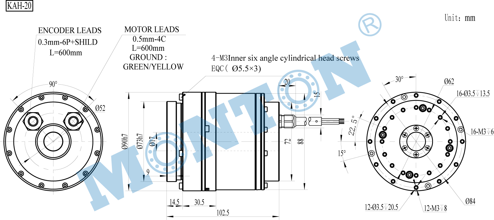 KAH -20CL3NE Harmonic Gear Reducer , Harmonic Drive Gear Motor Hollow Shaft Rotary Actuators