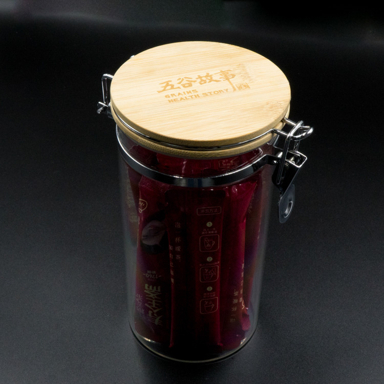 Candy Bamboo Glass Jars 1500ml Transparent Glass Canister With Bamboo Lid