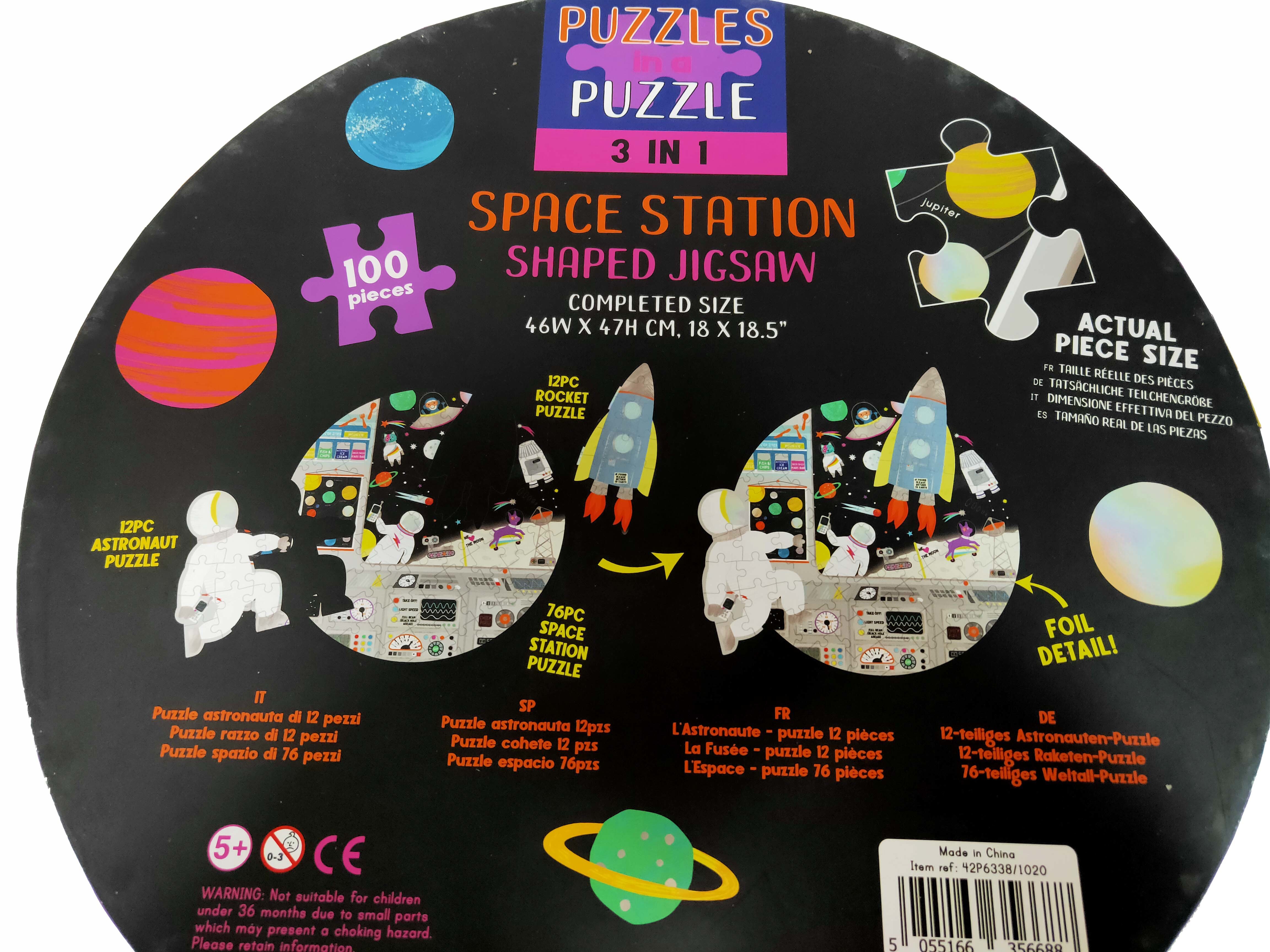 100 Pieces Preschoolers Giant Shaped Paper Jigsaw Puzzle 3 In 1 Space Station 18*18.5 Inch