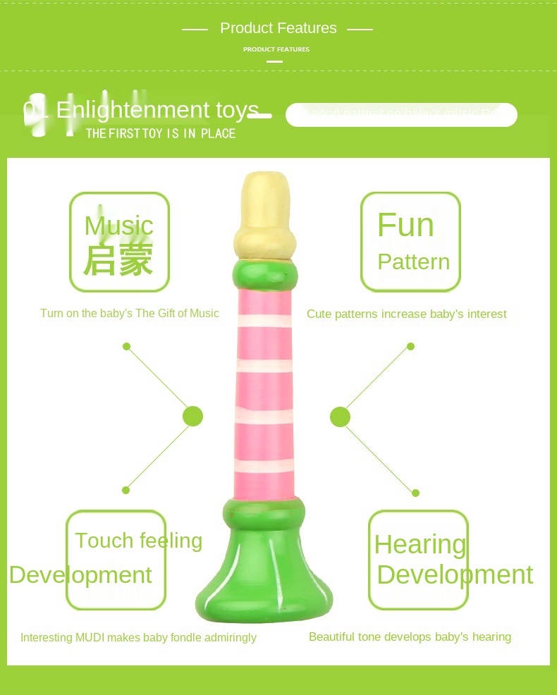 Hot Baby Wooden Horn Whistle Musical Instrument Toys Kids Colorful
