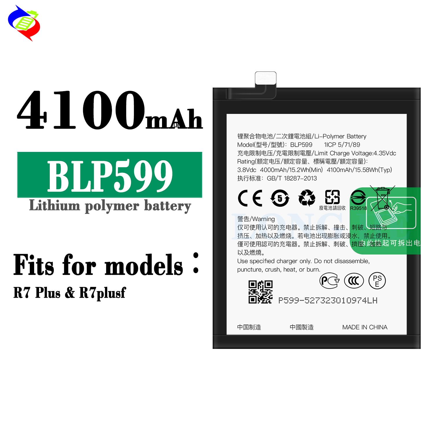 Rechargeable Batteries BLP599 for OPPO R7 PLUS R7plusf 4100mAh 3.8V Mobile Phone Battery