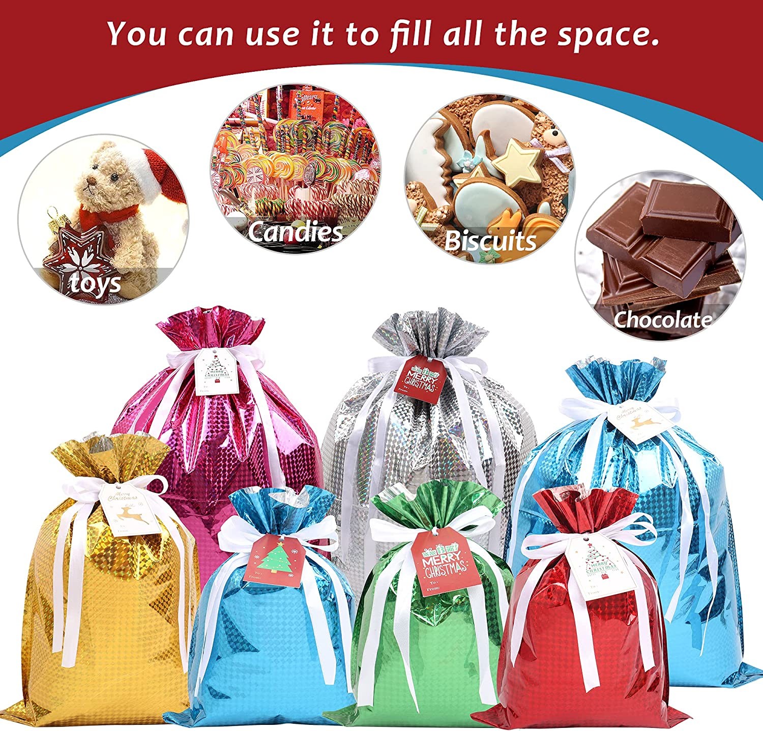 Christmas Candy Plastic Packaging Bag Lightwieight Custom Printing