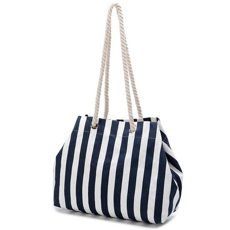 Navy Stripe Canvas Pool Bag , Black Personalised Canvas Beach Bag Nautical