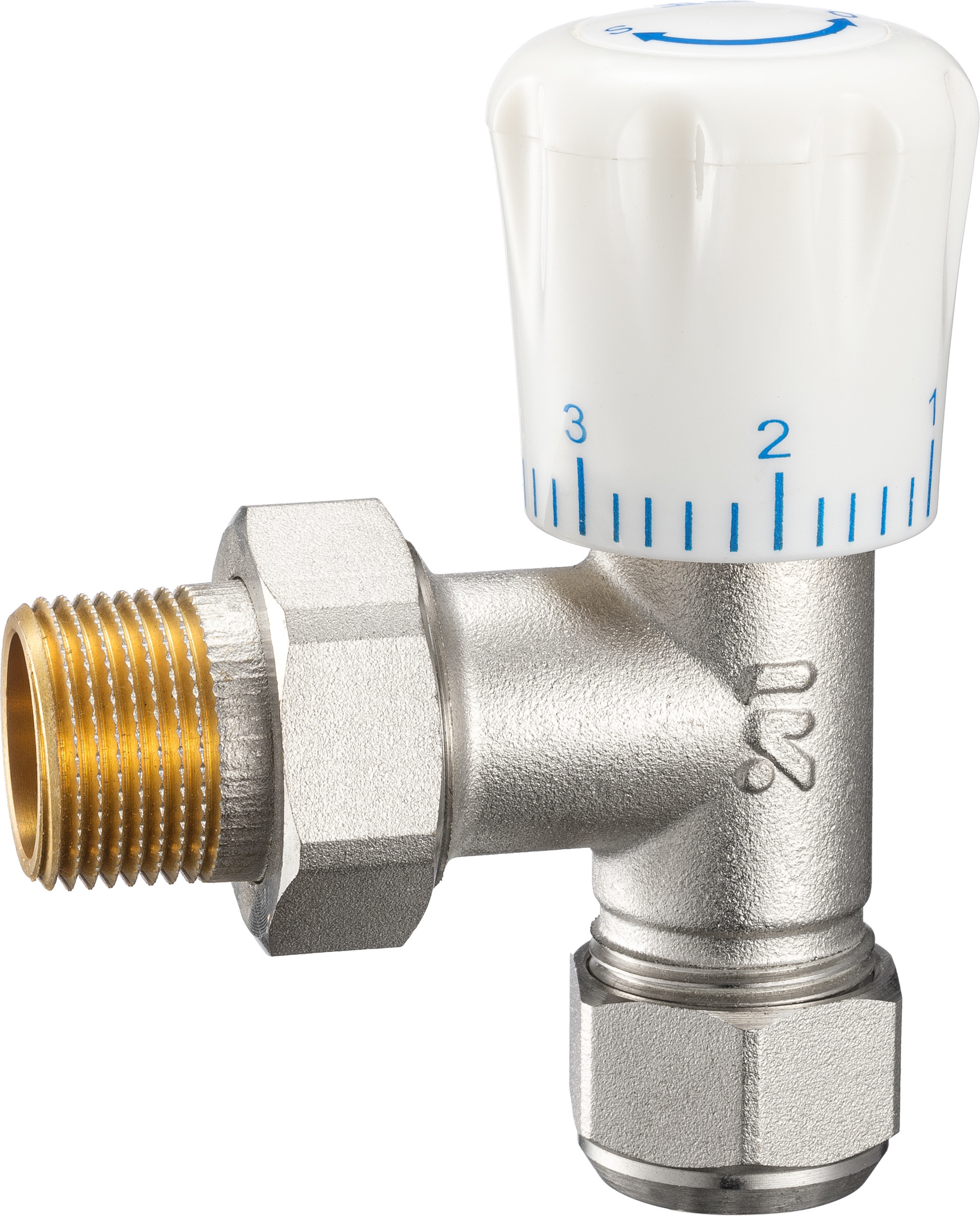 4503 Manually Tuned Brass TRV Valve Supply Valve Angle Type DN20 Nickel Plated with AL-PL Adapter x Flexible Male Nipple