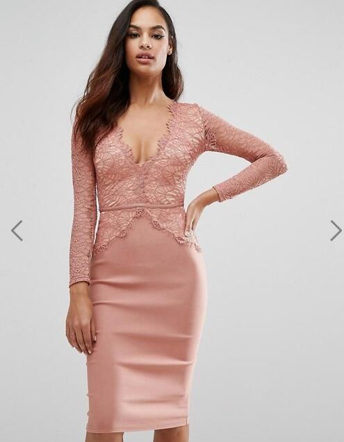 Newest Design Women Sexy Bodycon V-Neck Dress With Lace Detail Hot Sale