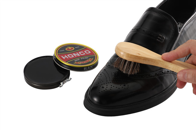 brown boot shoe brush cleaning Wooden Handle Horsehair Pighair PP Bristle Polishing Brush Size Bristle Length