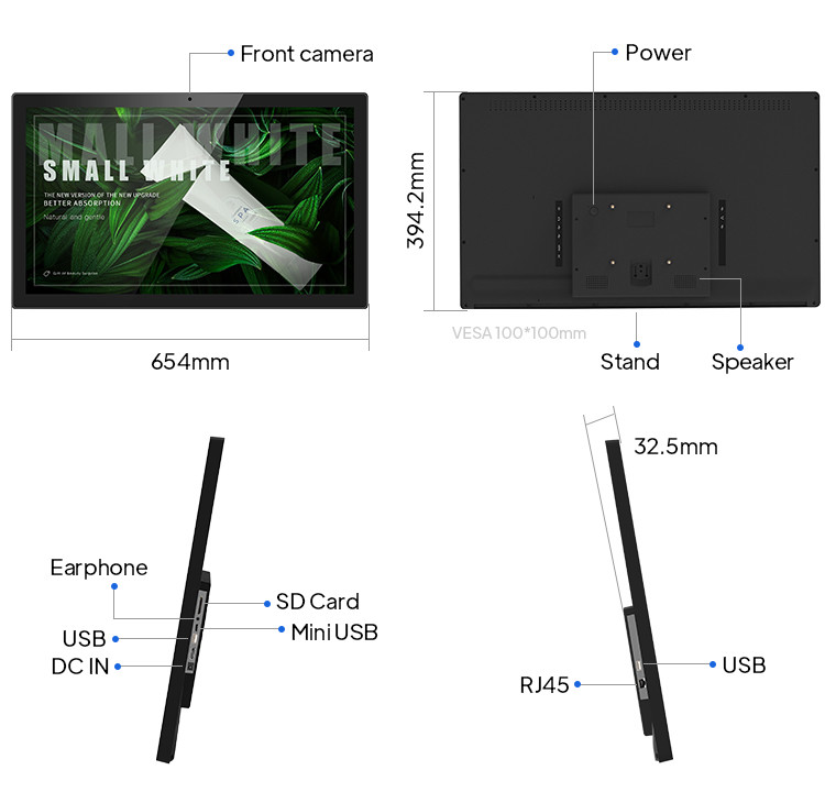FCC RoHS Wall Mounted LCD Display Digital Signage 27 Inch Touch Screen