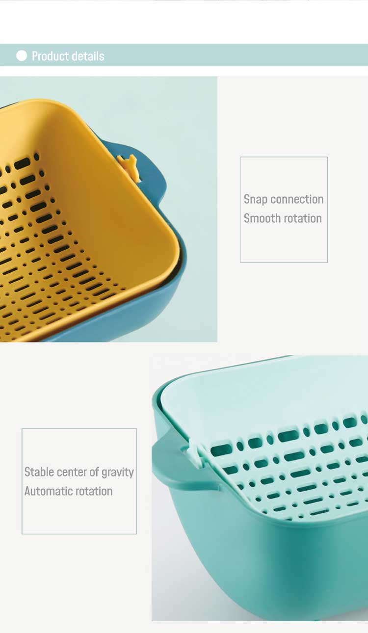 ODM PP Double Fruit And Vegetable Drain Basket Sustainable Green Yellow
