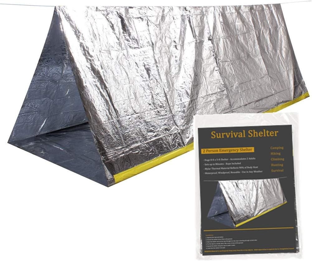 Emergency Tent, 2 Person Tube Tent Survival Shelter Paracord, Stakes, Whistle Ultralight Survival Tent Emergency