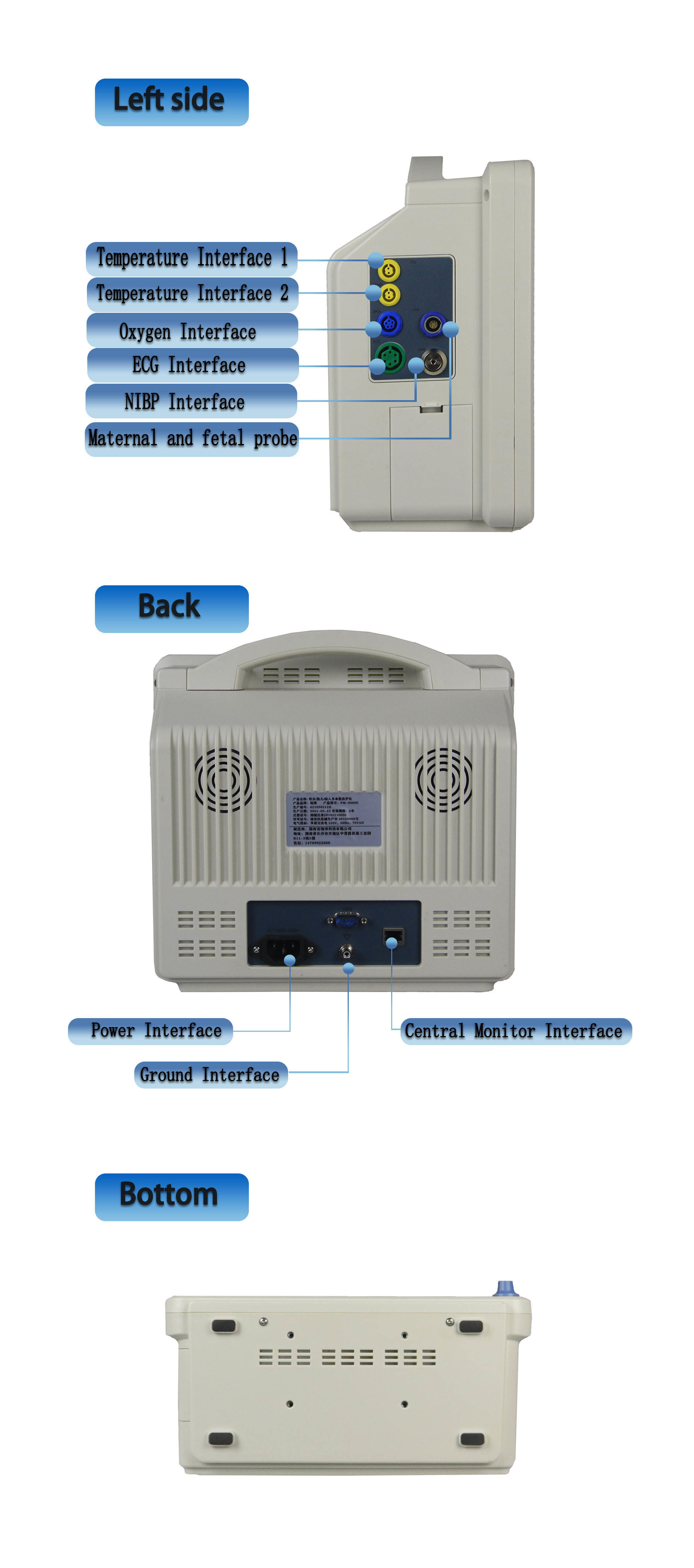 12.1 Inch Fetal FHR Monitor 9 Parameters Fetal Monitoring Machine 6.3kg