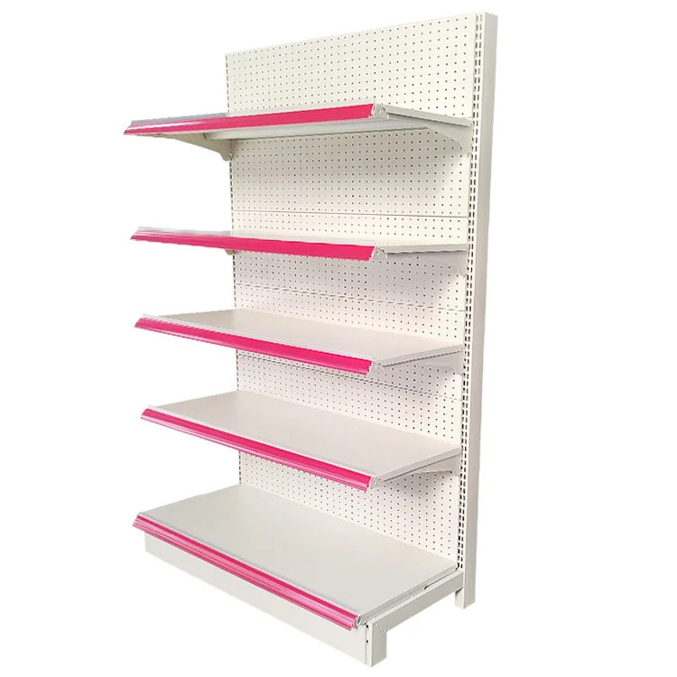 Factory Custom Size Color milk white gondola shelving supermarket shelf market exhibit wall shelf
