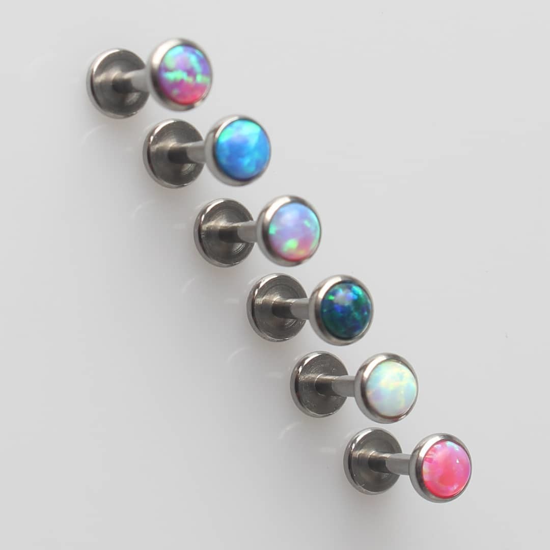 8mm 16G Internally Threaded Jewelry G23 Titanium Opal Labret Stud
