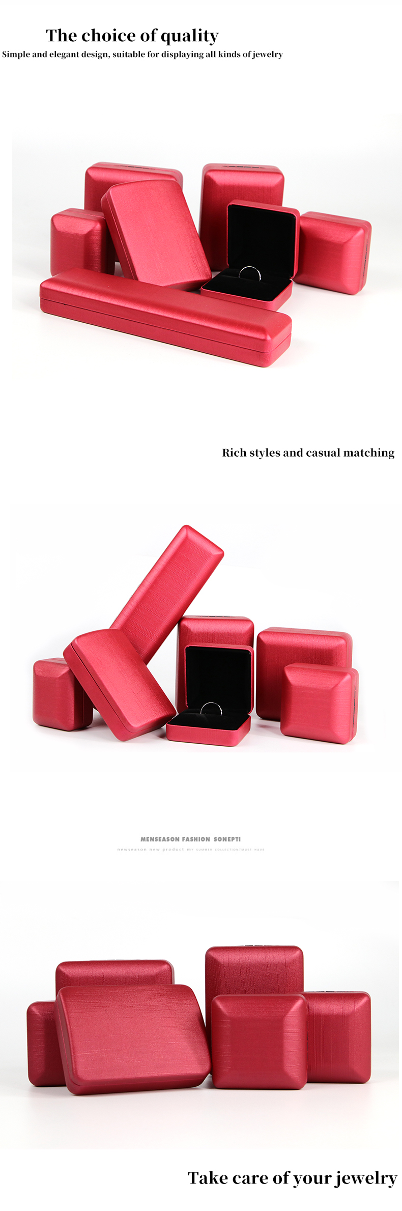 Red PU Leather Jewelry Box for Rings and Sets Customized Hanhong Design Iron Material