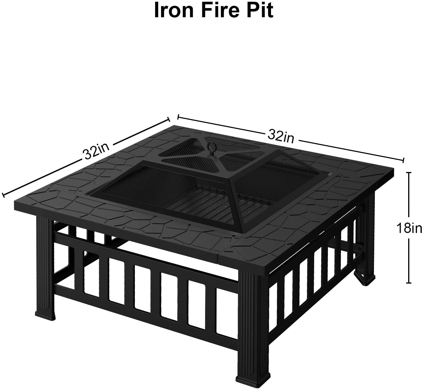Outdoor Heating Square Fire Pit 32 Inch for Patio Backyard Garden High Satisfaction