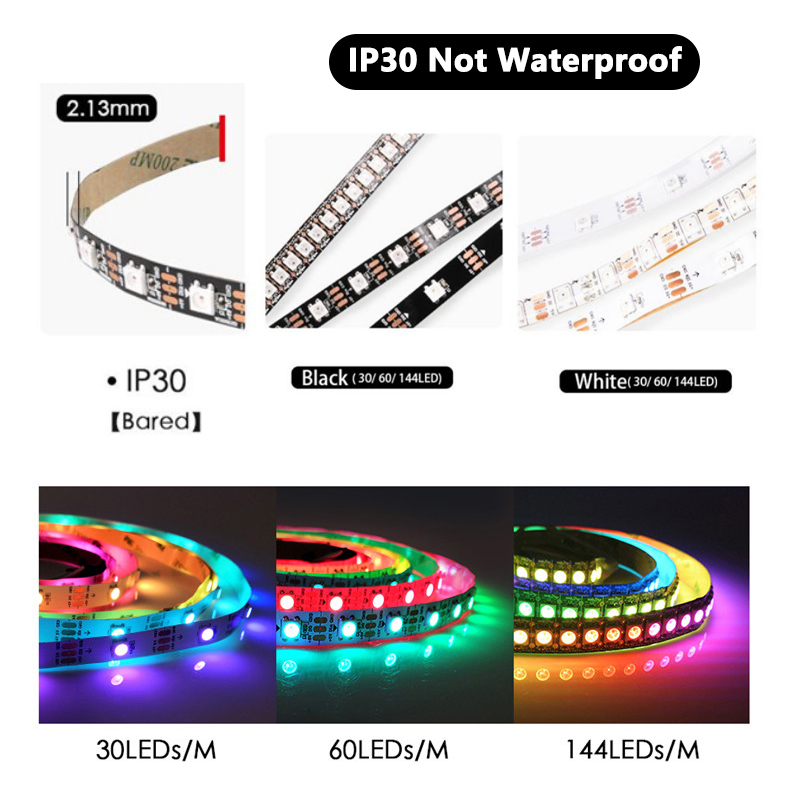 RGB Changeable Color 5050 LED Strip Lights Individually Addressable Ws2812