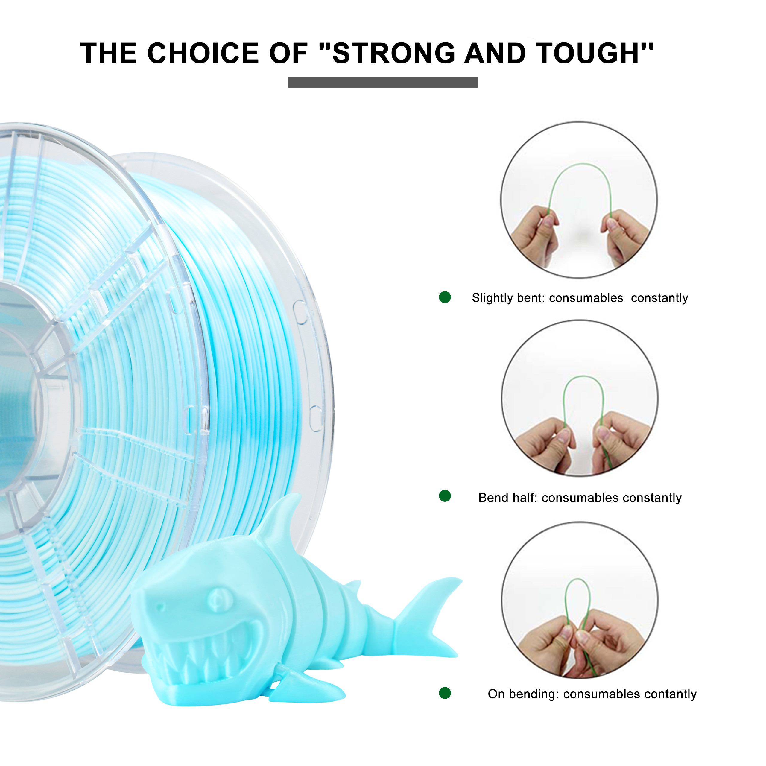 PLA+ Filament Blue White Color Gradient Change PLA+ 1.75mm 1KG 3D Printing Filament