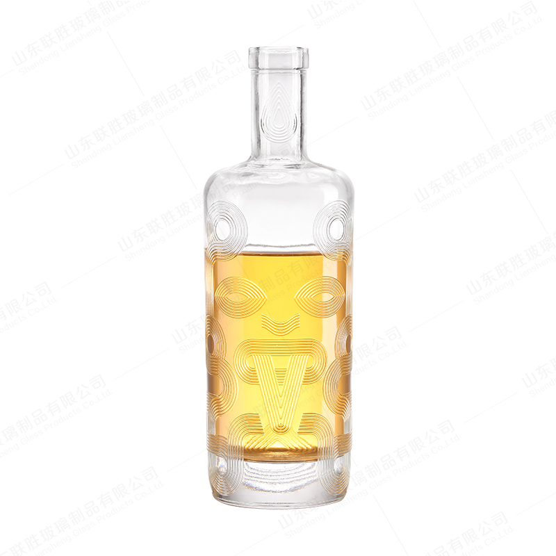 700ml 500ml Round Glass Vodka Bottle with Thick Sole and Customizable Embossed Design