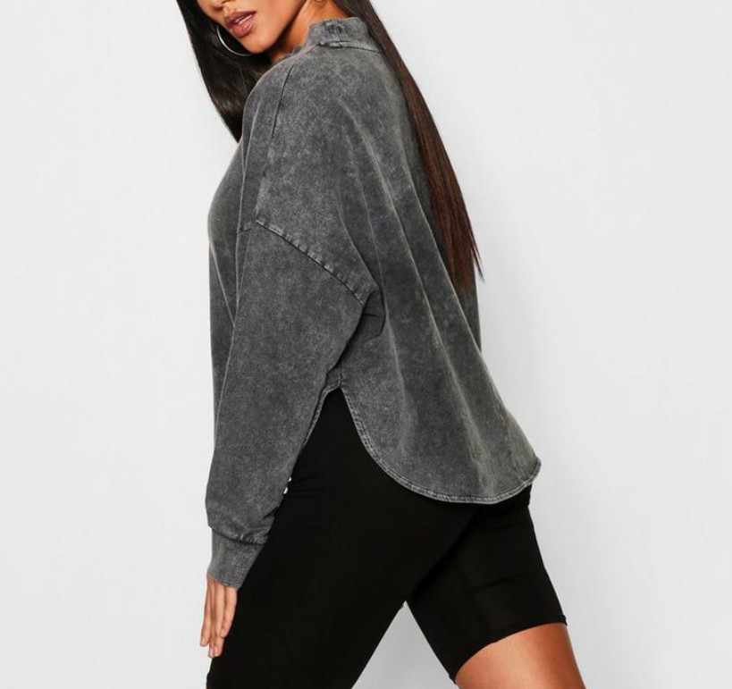 Drop Shoulder Slogan Embroidery Sweatshirt Blank Camo 100% Cotton Womens Oversized Sweatshirt