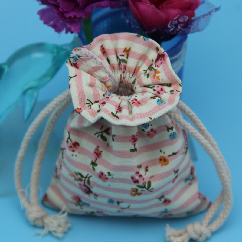 Recyclable 10*12cm Cotton Canvas Calico Bag With Drawstring