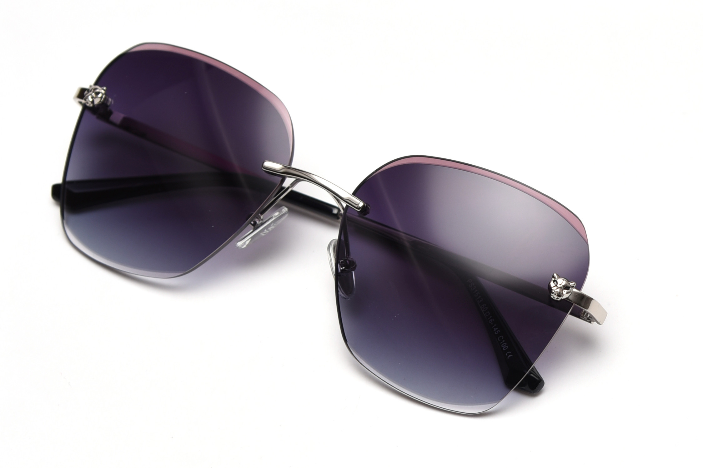 Rectangle Trimmed Women Rimless Crystal Sunglasses 140mm Metal Frame Polarized