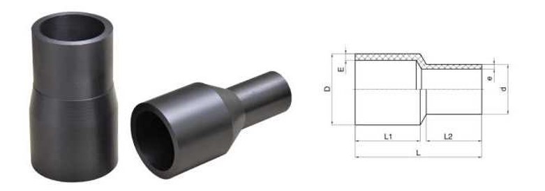 DN32-DN500 SDR11 SDR17 SDR17.6 PE Spigot Reducer Polyrthylene Pipe Fittings