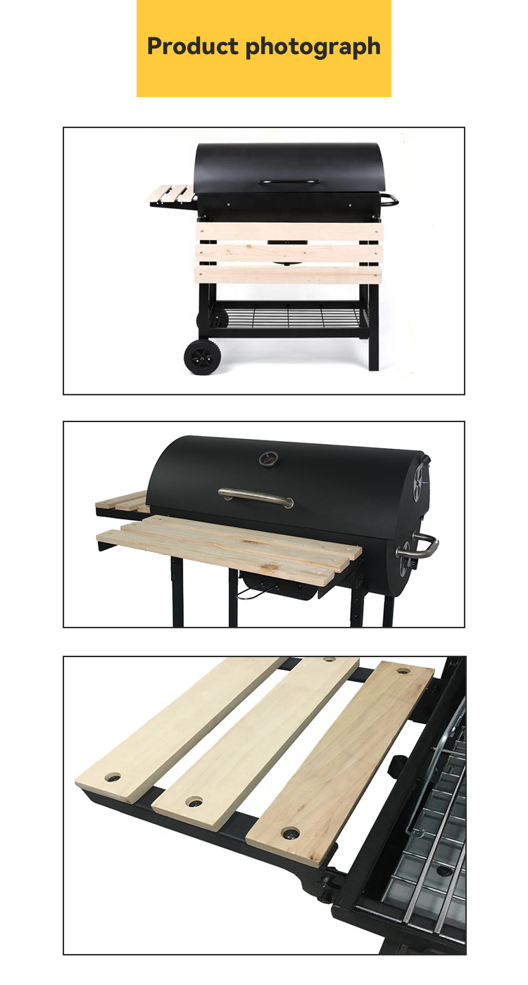 Smokeless Charcoal Grill with Flip Rotisserie and Table Commercial Outdoor Barrel BBQ