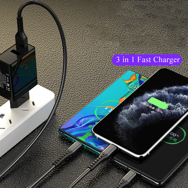 Fish Silk Weaving 5A Fast Charging USB Cables All In One For Huawei