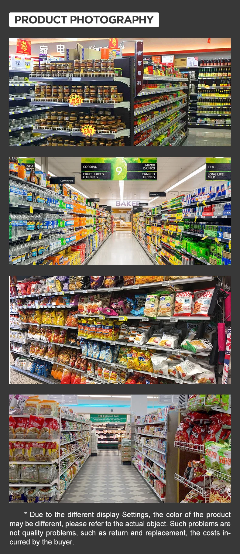 Factory Customized Color Size gondola supermarket shelf rak display rak gondola supermarket wall shelves