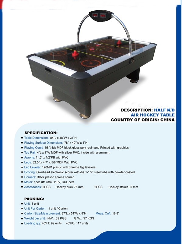 Overhead Scoring Wood Air Hockey Game Table 7FT With Plastic Apron Corner