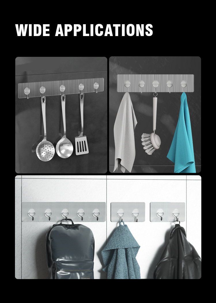 Self Adhesive Wall Mounted Hook Rail Rack For Clothes Coat Hangers
