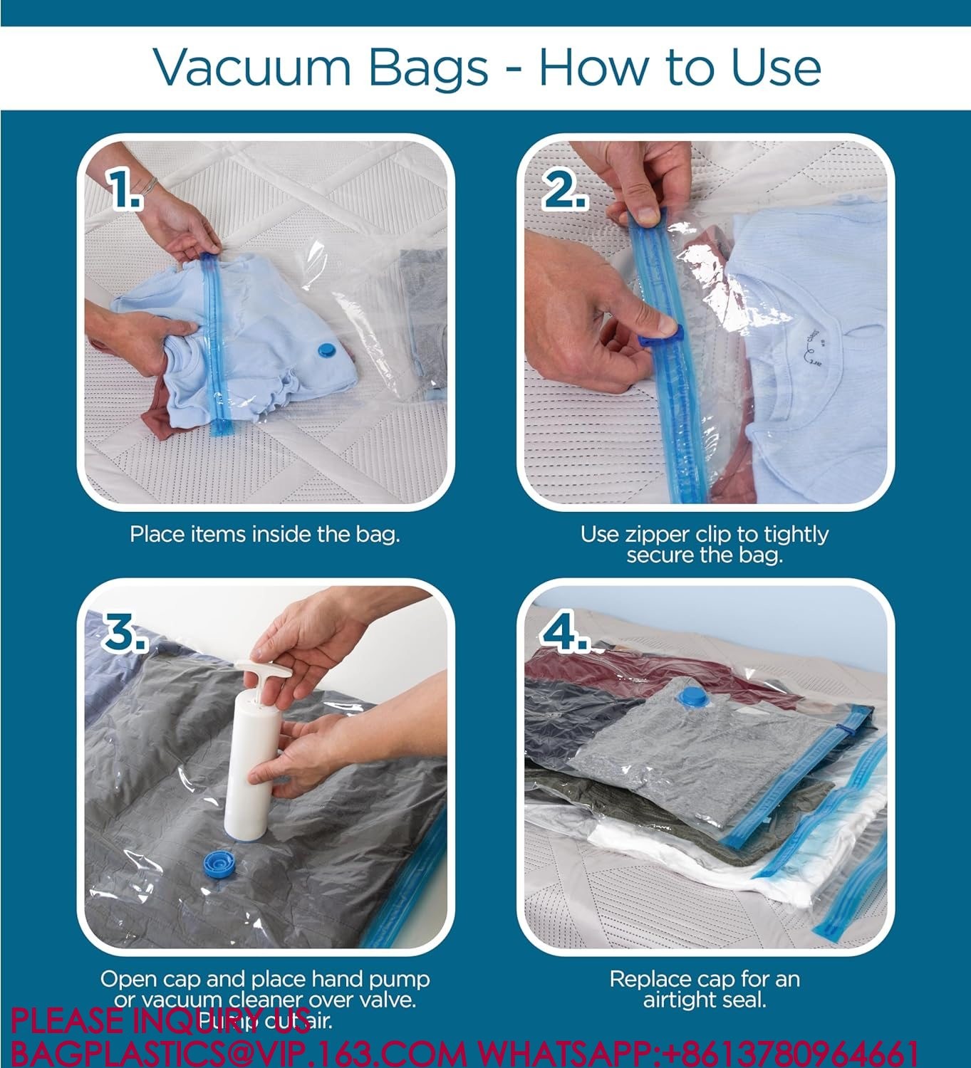 Space Saving Clothes Vac Pack Vacuum Storage Bags Variety Pack with Hand Pump Included
