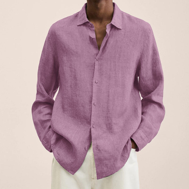 2022 Independent Station V Neck Loose Button Cotton Linen Shirt Man Popular Long Sleeved