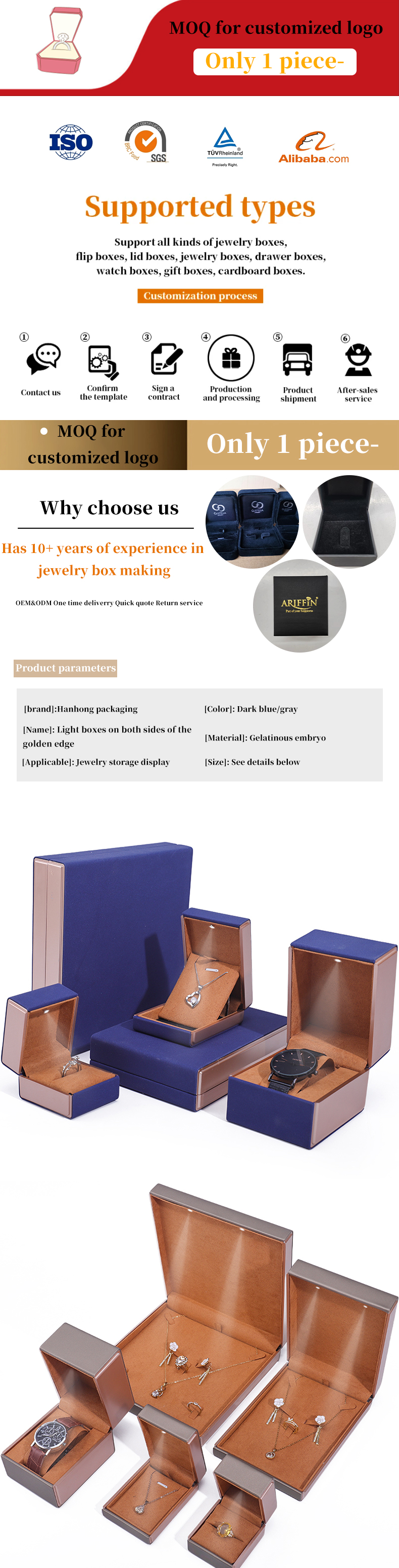 OEM Logo Eye Catching Velvet Jewelry Packaging Set with LED Light Soft Touch Lining