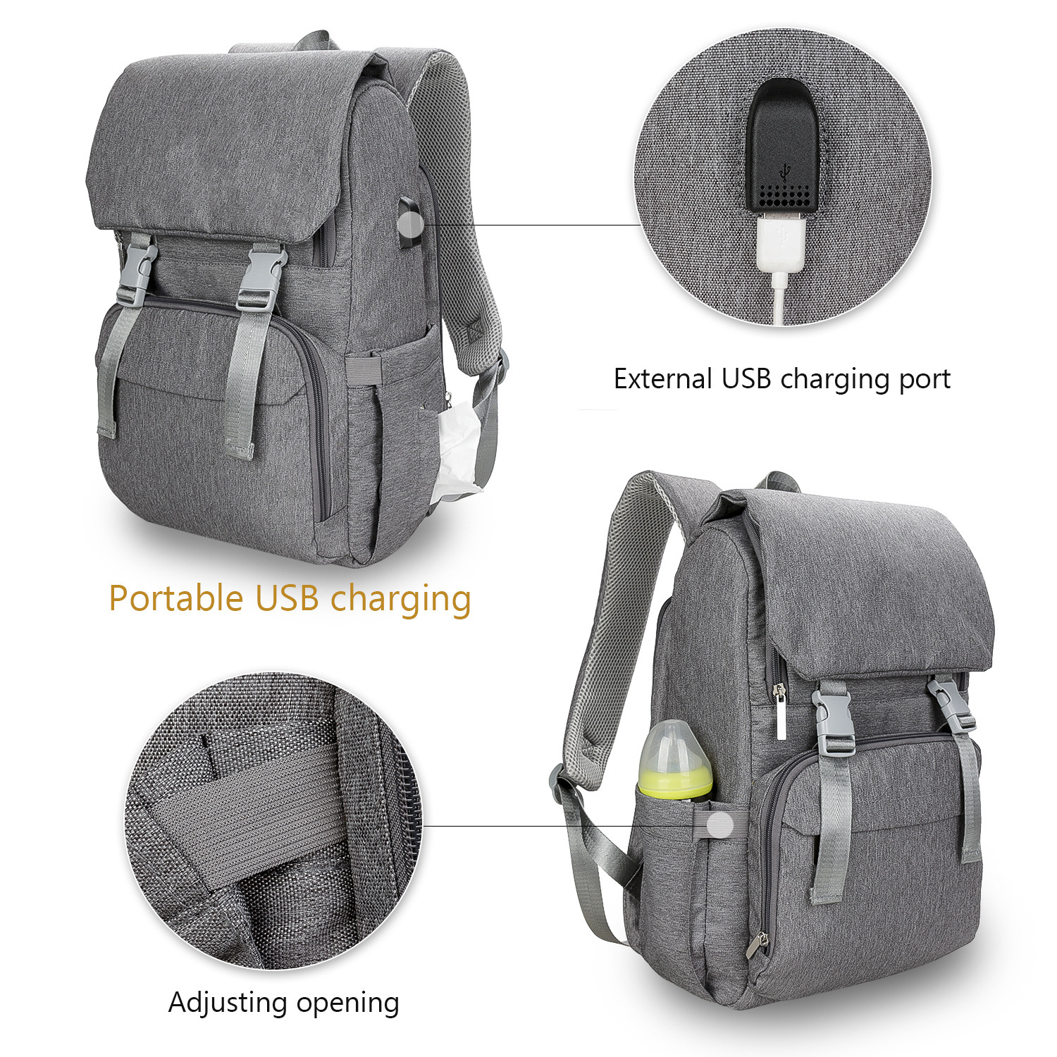 Waterproof Mommy Diaper Bag Large Capacity Backpack Organizer Multifunction Baby Bags With Stroller Strap For Mom&Dad