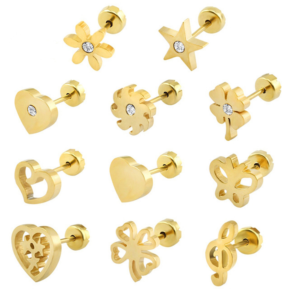 Cute Baby Stud Earrings 19 Styls Baby Girl Earrings High Quality Surgical Steel Kid Studs Body Jewelry Pendientes Hombre