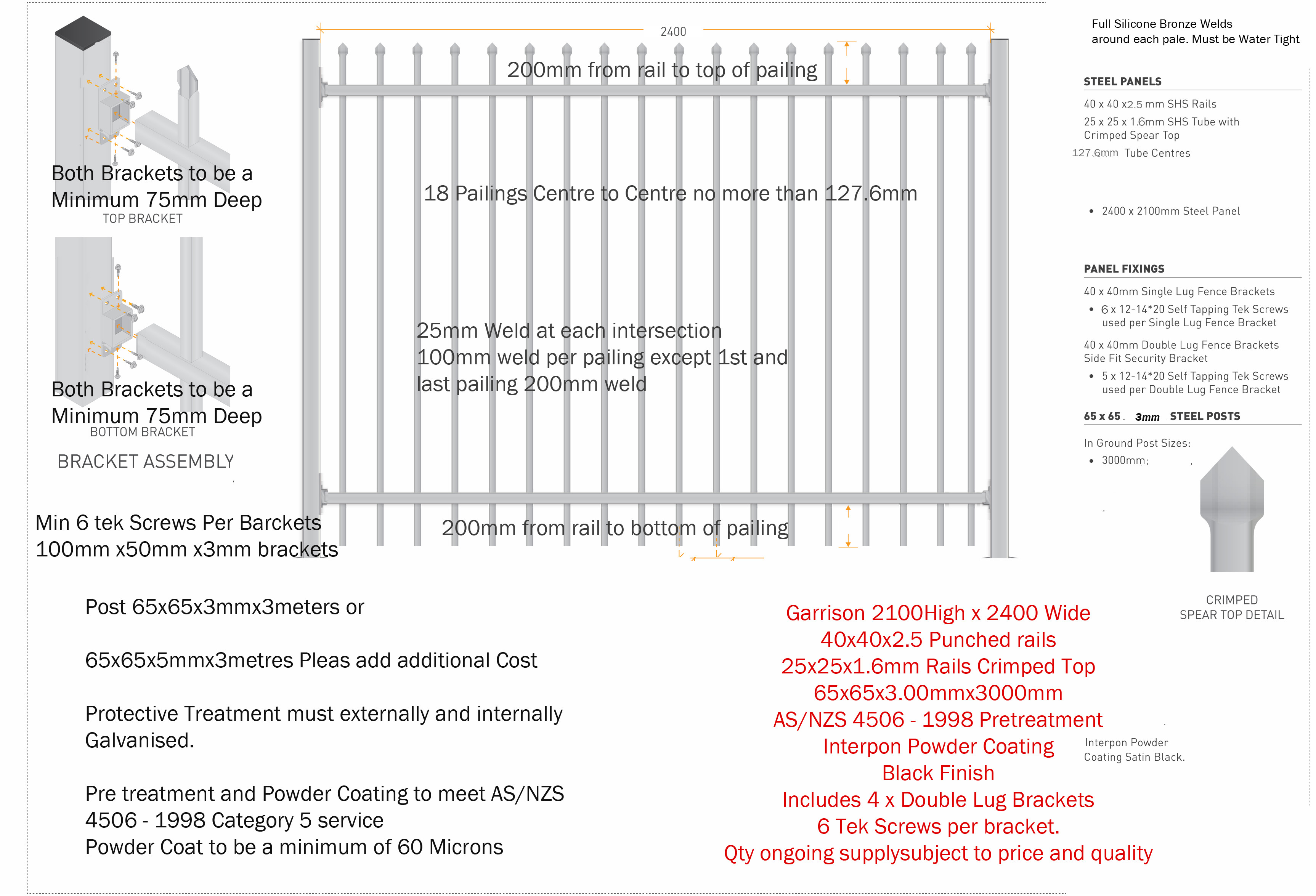 Steel Spear Top Garrison Fence For Sale Brisbane