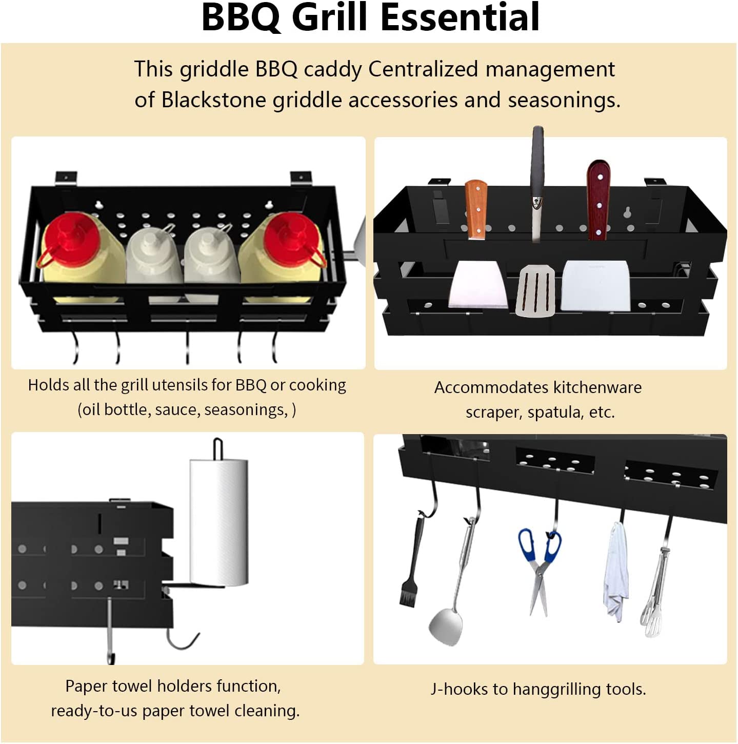 Space Saving Grill Accessories Holder BBQ Accessories Organizer for Blackstone 28"/36" Griddle BBQ Caddy