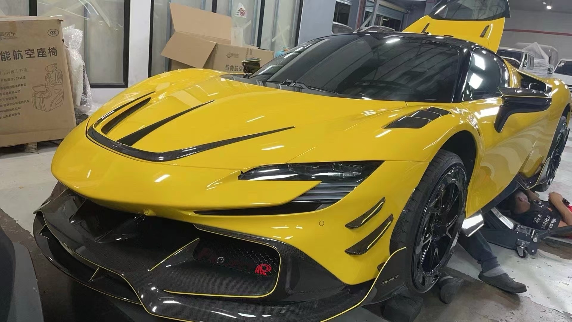 SF90 Ferrari Body Kit MSY Style Carbon Fiber Rear Bumper Lip Spoiler Side Skirt