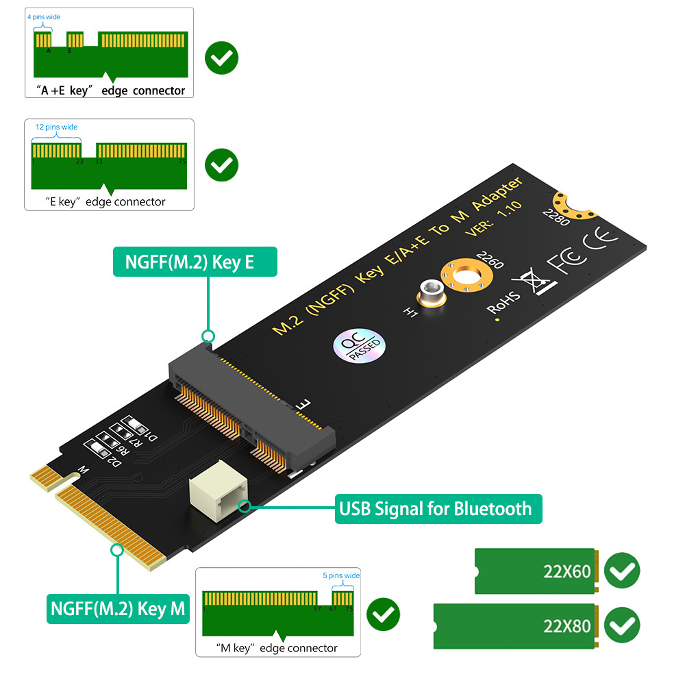 WiFi Bluetooth NGFF A+E Key To M.2 Key M Adapter Mini Pcie SSD Adapter Card