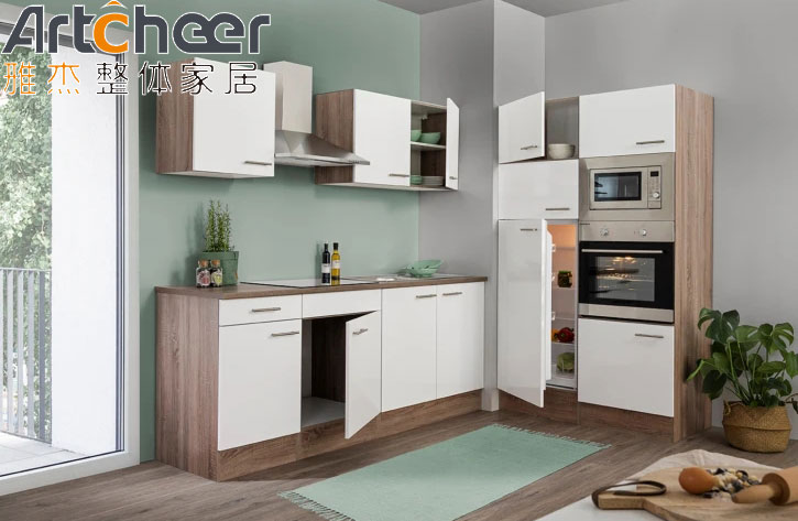 Modern Style Melamine Finish Plywood Carcase Kitchen Cabinet with Tall Cabinet Unit