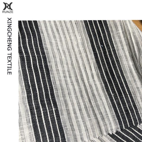 21S*21S Anti Pilling Linen Yarn Dyed Black Stripes Fabric Lady Dress Summer Suit